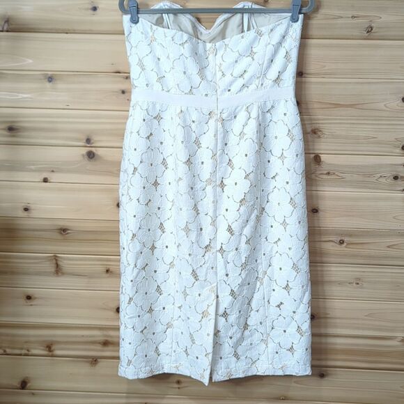 Lafayette 148 Dress Womens 10 Ivory Lace Knee Length Strapless Wedding - Picture 4 of 11